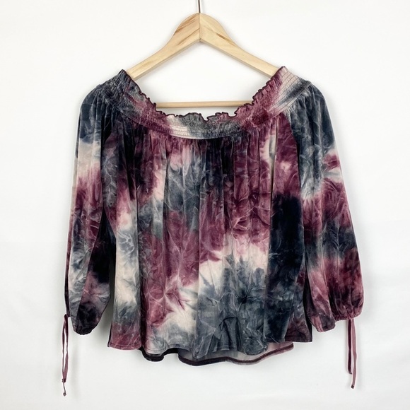 𝅺AMERICAN Eagle Multi Tie-Dye Velvet Off Shoulder Long Sleeve Top - Picture 2 of 14